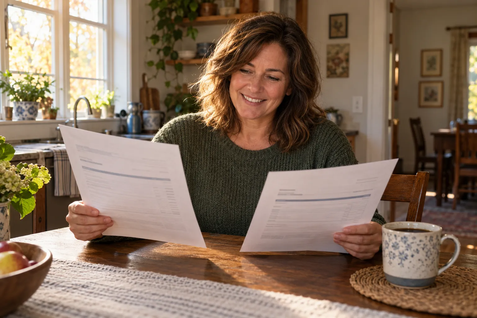 A homeowner reviewing roofing estimates at a kitchen table in the Marlborough area